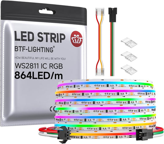 5m - 864 LED/m (FCOB) - 12mm width - SPI (Digital - WS2811) 3-Ch (RGB - 24 IC/m)  - 24v - White FCB