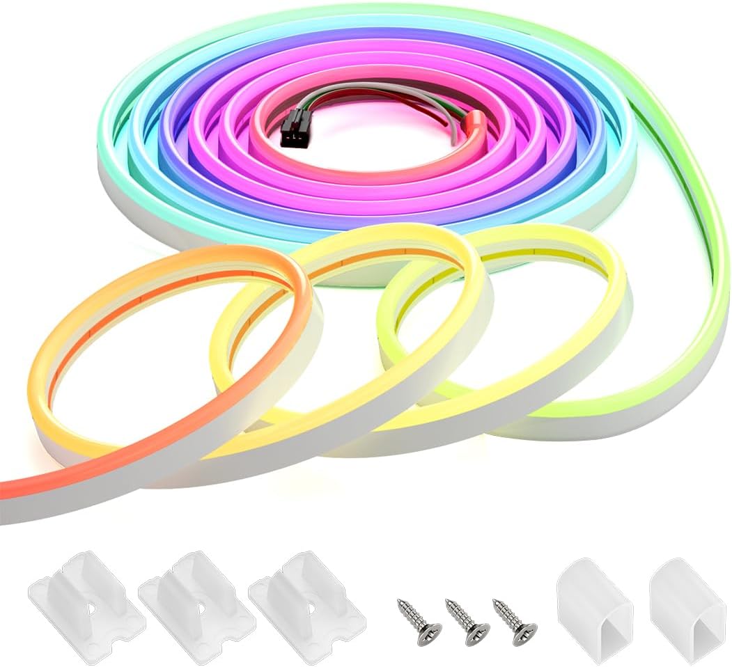 5m - 108 LED/m (Side Emitting Neon Light) - 8mm width - SPI (Digital - WS2811) 3-Ch (RGB - 18 IC/m)  - 24v - White FCB - IP67