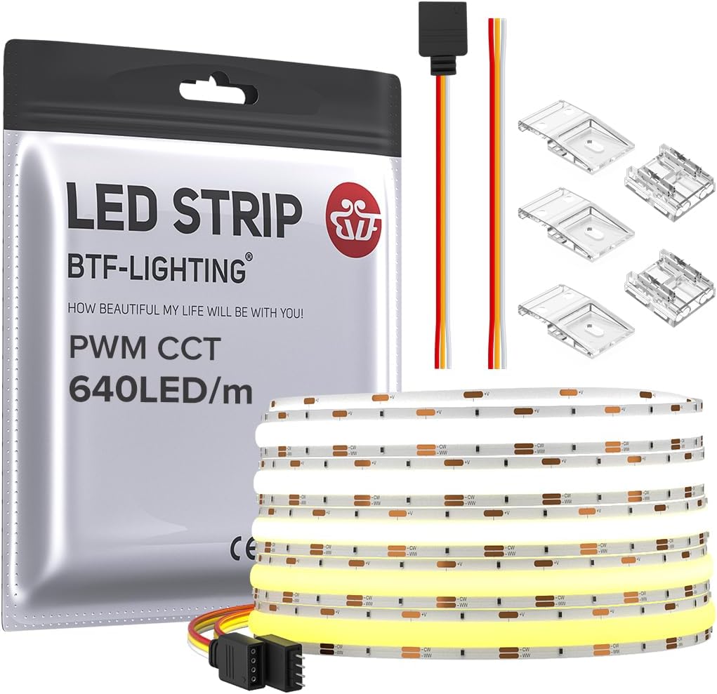 5m - 640 LED/m (FCOB) - 10mm width - PWM (Analog) 2-Ch (WW~CW) (2700-6000K Tunable) - 24v - White FCB - IP30