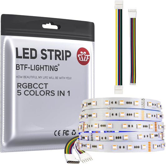 BFT-Lighting - 5m - 60 LED/m - 12mm width - PWM (Analog) 5-Ch (RGBWW 5-in-1 LED) (2700-6500K Tunable) - 24v - White FCB - IP30