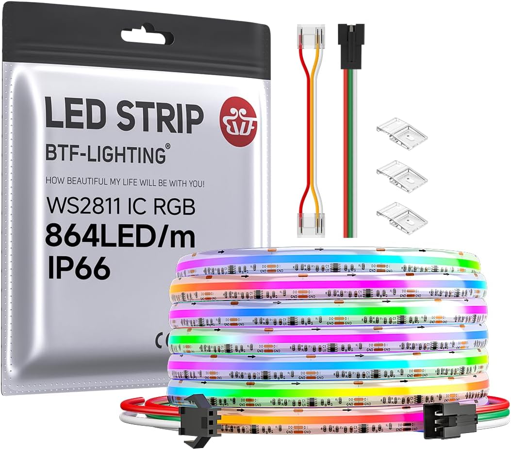 5m - 864 LED/m (FCOB) - 12mm width - SPI (Digital - WS2811) 3-Ch (RGB - 24 IC/m)  - 24v - White FCB
